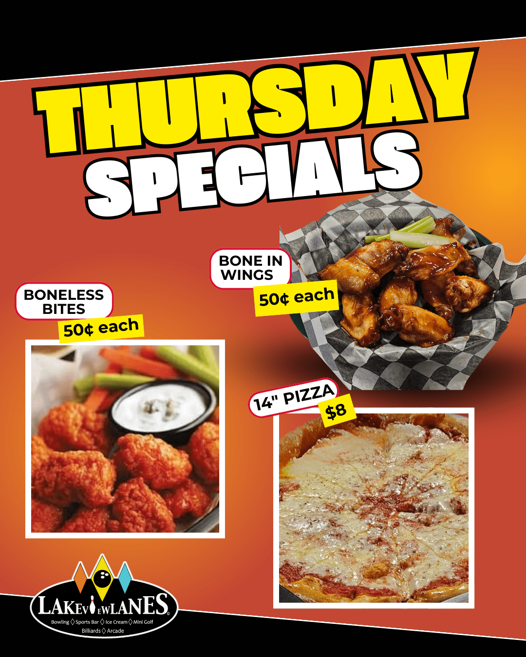 Lakeivew Thursday Specials 50¢ wings