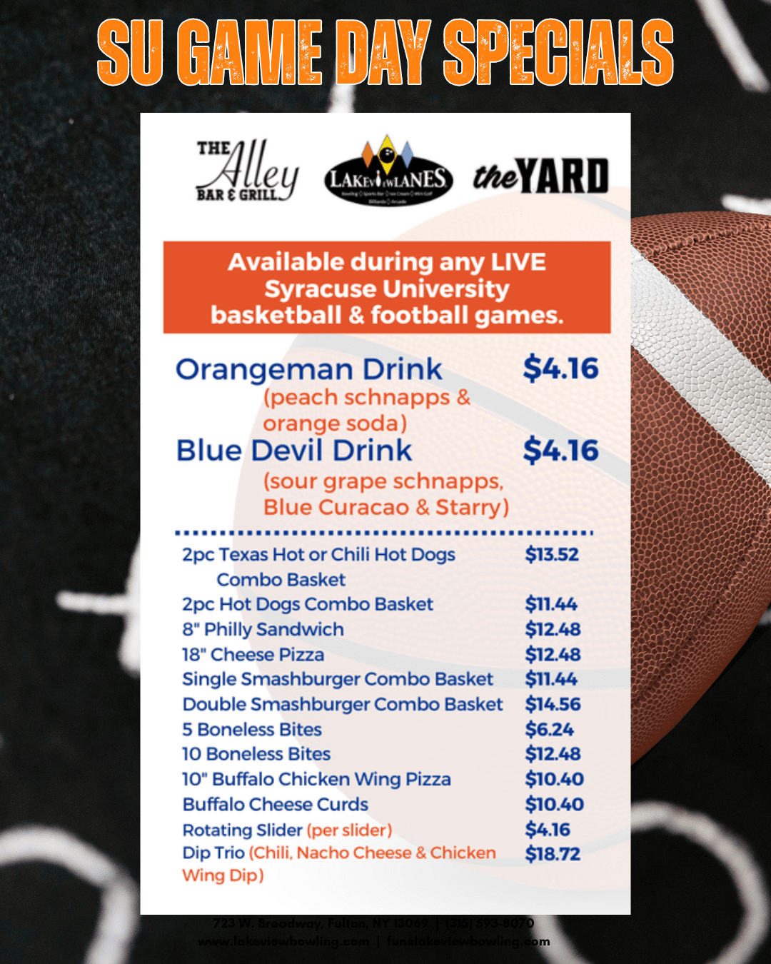 SU GAmE DAY SPECIALS-2 SU Game Day Specials