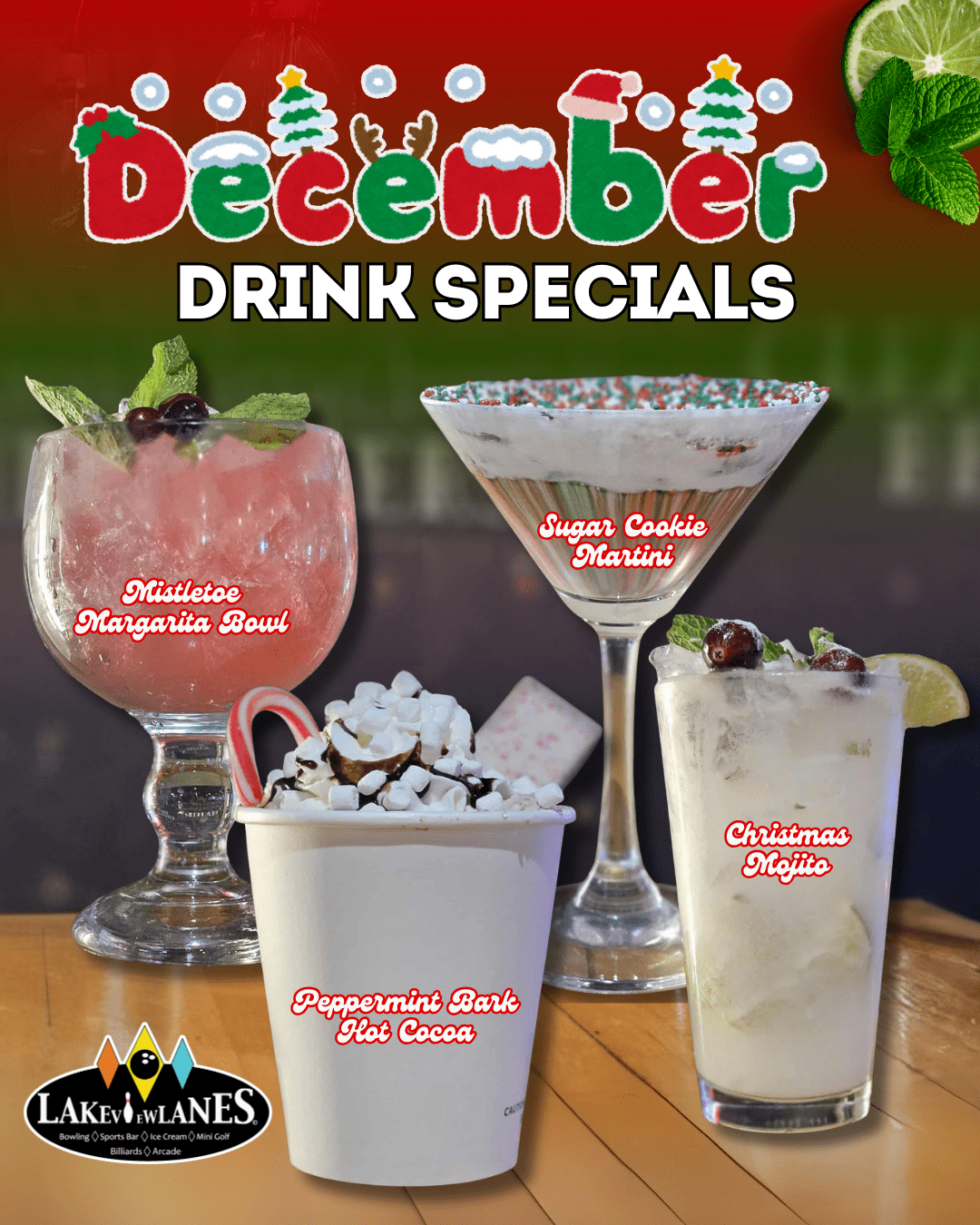 lakeview Lanes December Drink Specials