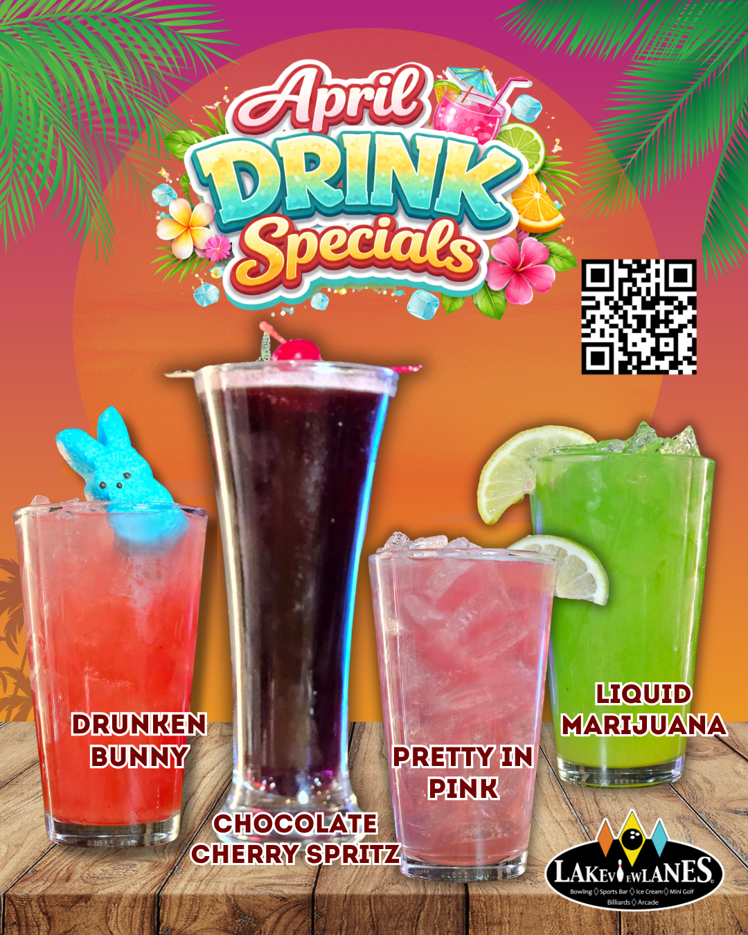 Lakeview Lanes Drink Specials -April