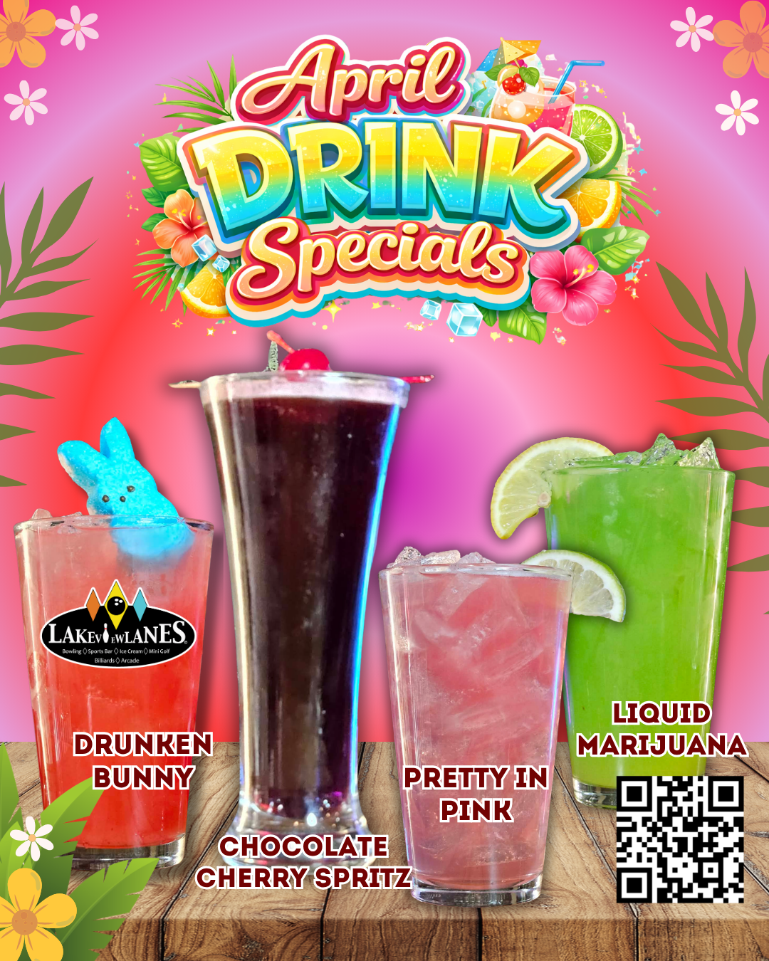 Lakeview Lanes Drink Specials -April